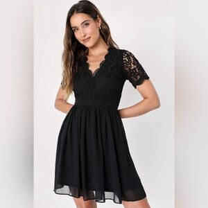 NEW Lulus Angel in Disguise Black Lace Skater Dress NWT